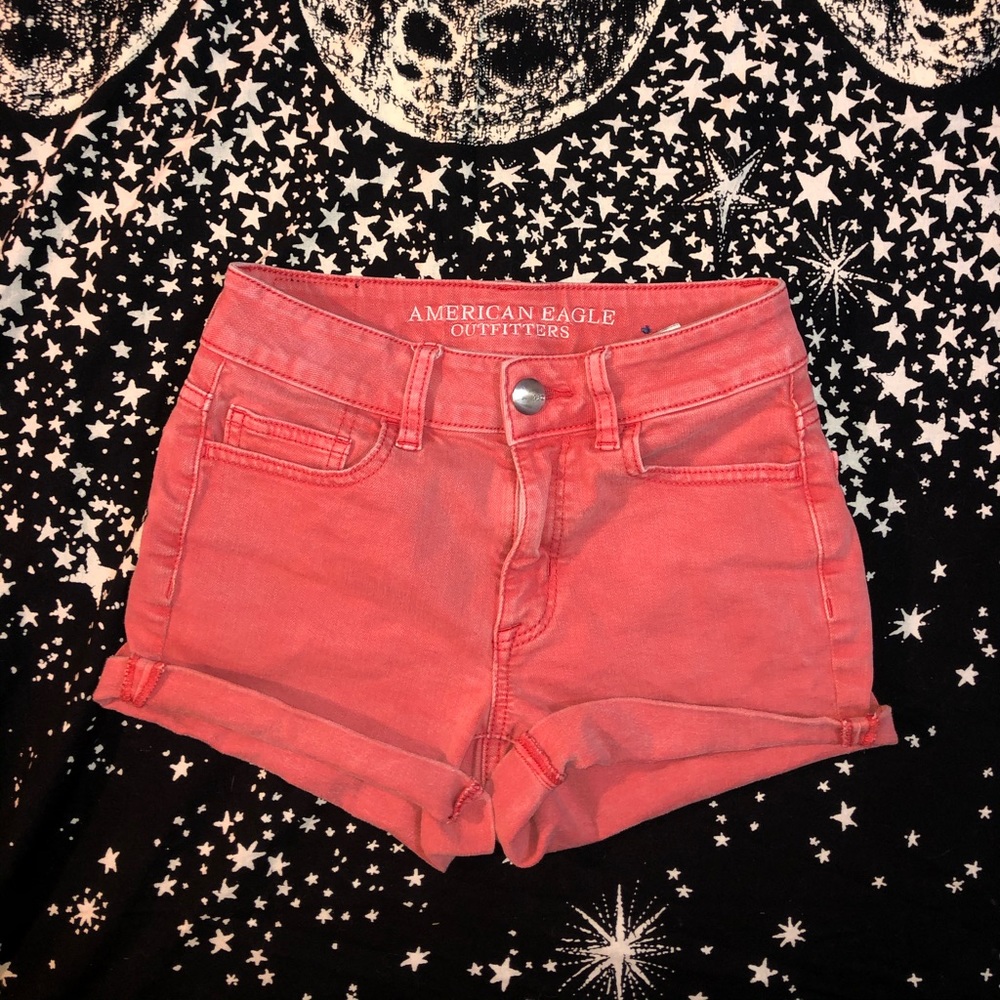 Red denim shorts